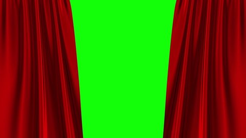 Red Curtain Opening On Green Screen. 3D Animation. 4K. Ultra High Definition. 3840x2160.