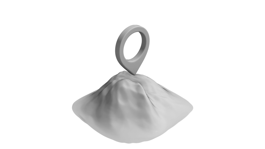 Geo map pin on mountain peak top. Place symbol GPS symbol 3d. Animation video available in 4k FullHD and HD render footage.