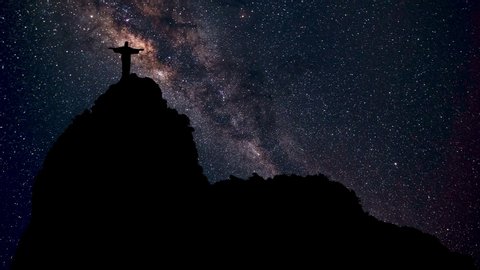 Christ the Redeemer of Rio de Janeiro, Brazil, Stars Timelapse on 10 October 2019