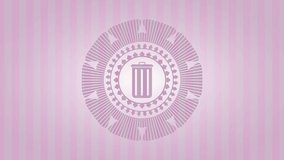 trash can icon inside realistic pink emblem rotary style, conceptual stylized, quality loop animation