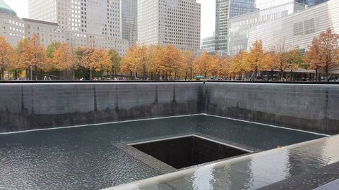 NEW YORK CITY - NOV, 2019: Memorial at World Trade Center Ground Zero is a memorial and museum in New York City commemorating the September 11, 2001 attacks.