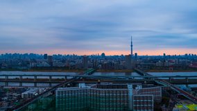day to night time lapse of Aerial view Tokyo city, Japan
