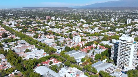 Skyscrapers, Buildings, cottages (Mendoza, Argentina) aerial view, drone footage