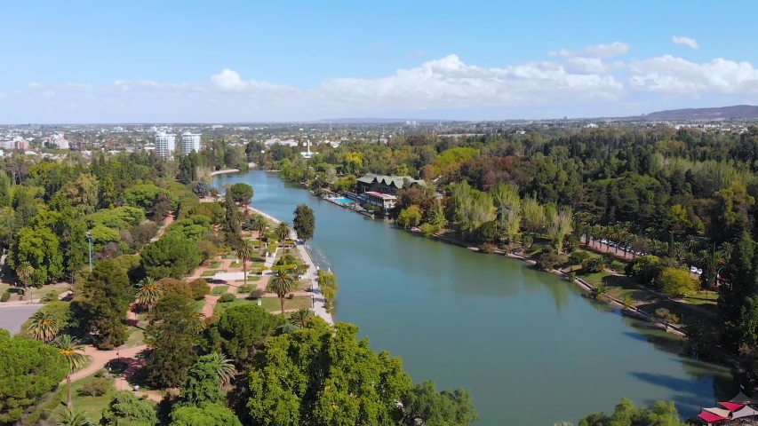 Lagoon, Lake, Rose garden, Park General San Martin Mendoza Argentina aerial view