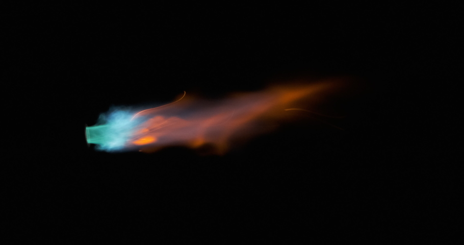 Intense gas jet flame of a gas burner. Smooth increase and decrease of a single stream of flame.