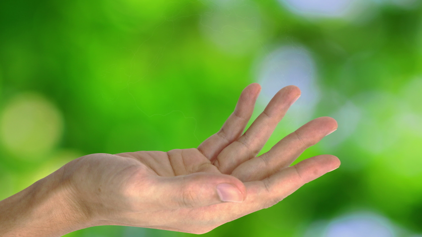 Hand holding with earth virtual screen icon over the Network connection on nature background, Technology ecology concept. Royalty-Free Stock Footage #1041141877