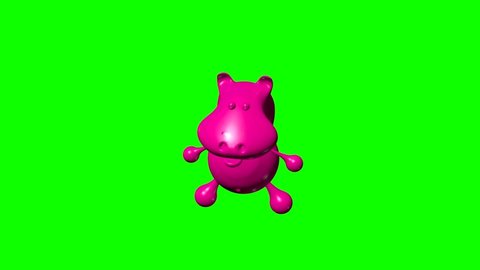 Funny little Hippo. 3D rendering. 3D video. Isolated. Background. Chromakey.