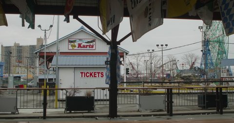Brooklyn , NY / United States - 03 05 2019: Coney Island go kart ticket counter, closed for the winter.