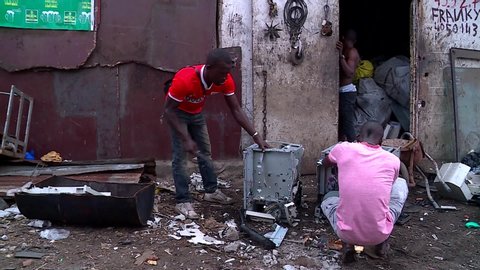 Abidjan / Cote d'Ivoire - 09 15 2016: ABIDJAN, IVORY COAST, September 2016. Electronic waste dangerously recycled in Abidjan, Africa.