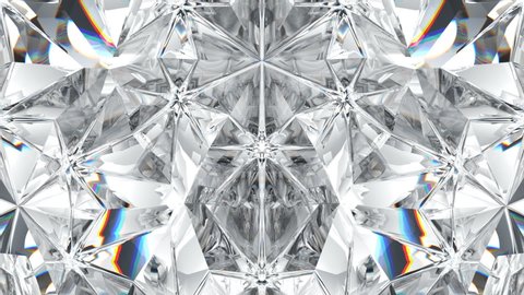 sparkling diamond or gemstone macro rotating . kaleidoscope. 3d render. 3d animation