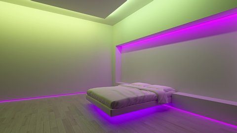 Multicolored led lights in the minimalistic modern interior - 3D render
