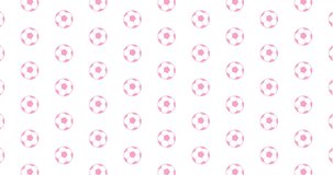 Illustrated pink soccer ball icons background video clip motion backdrop video in a seamless repeating loop. Ladies and womens soccer icon pattern white background high definition video
