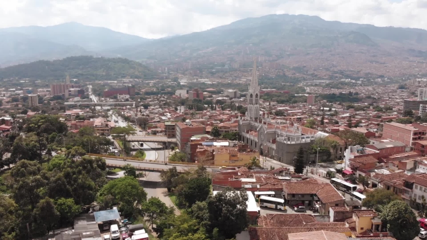 Aerial view of Church (Iglesia del Señor de las MIsericordias) in Medellín, Colombia. V5