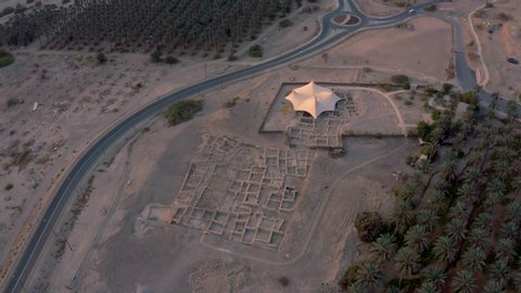 Ancient synagogue ruins at the Dead Sea, Israel, 4k aerial drone view