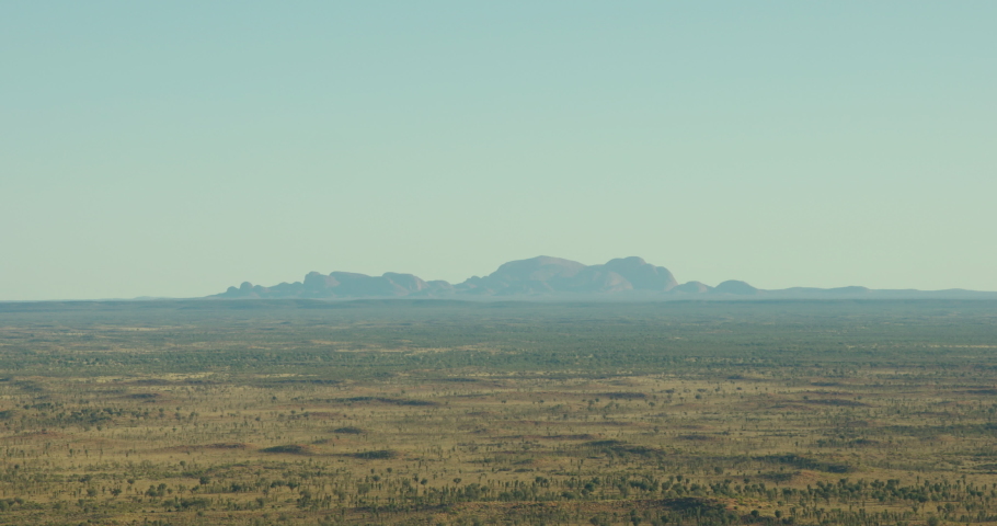 Aerial view of the Kata Tjuta Olgas rock formations a desert arid Wilderness Red Centre Kata Tjuta National Park Northern Territory Australia travel and tourism