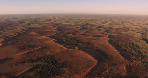 Australia - June 2019: Aerial view of Australian arid Outback desert and sandstone interior Landscape Northern Territory of Kata Tjuta National Park travel and tourism