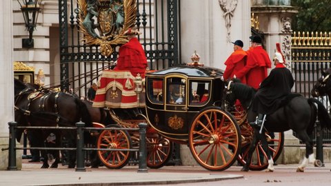 LONDON, circa 2019 - A royal state coach enters Buckingham Palace after the State Opening of the Parliament in London, England, UK