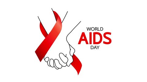 World AIDS Day. Holding hands with Red ribbon. Aids Awareness animation design.