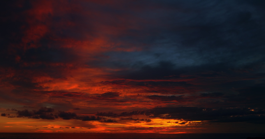 Ocean Panorama. Dark Orange Clouds Stock Footage Video (100% Royalty ...