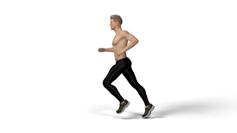 3D Rendering :  a running shirtless male character with white background