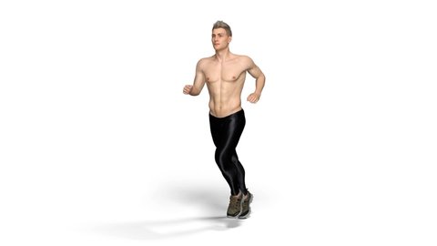 3D Rendering :  a running shirtless male character with white background
