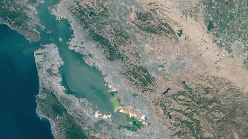 Changing from industrial salt ponds production to natural marshes in San Francisco bay, California, time lapse animation. Contains public domain image by Nasa