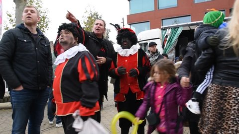 Zwarte Piet Figures Asking Where Sinterklaas Is At The Sinterklaas Festival At Diemen The Netherlands 2019 