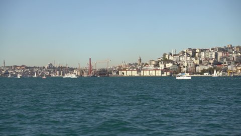 Panaroma shot of Istanbul from Bosphorus during yatch racing. Galata Tower is in background