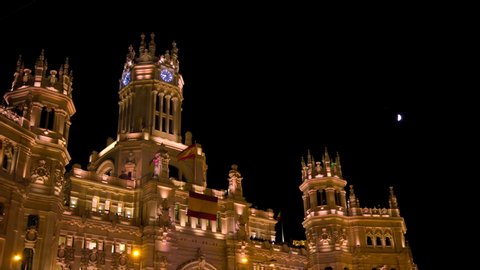 MADRID, SPAIN; OCTOBER 2019; 
Madrid Gran Via city center at night.
