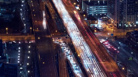 4K Timelapse Sequence of Toronto, Canada - The Gardiner Expressway at Night