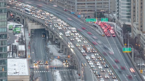 4K Timelapse Sequence of Toronto, Canada - The Gardiner Expressway before the sunset