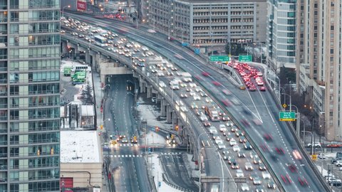 4K Timelapse Sequence of Toronto, Canada - Traffic Jam on the Expressway