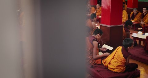  Likir/ India 27 October 2018 Tibet Likir  Buddhist Monks Pray Buddhism Tibetan Monastery Temple.