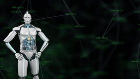 4k video animation, humanoid robot presents the modern industry.
