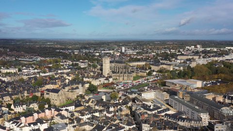 Le Mans Cathedral aerial shot sunny day Sarthe France