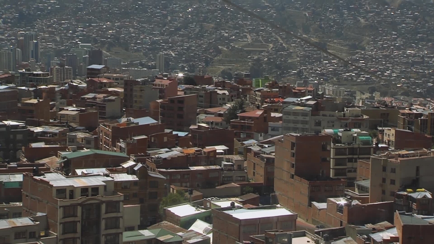 Yellow Line of Mi Teleferico Cable Car Connecting La Paz and El Alto, Bolivia, South America.  Royalty-Free Stock Footage #1041371968