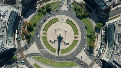 Lisbon, Portugal- Drone flying above roundabout.