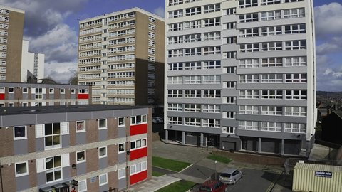 Stoke on Trent , Staffordshire / United Kingdom (UK) - 03 11 2019: High rise tower blocks, flats built in the city of Stoke on Trent to accommodate the increasing population, housing crisis and over c