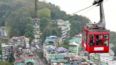 Gangtok Ropeway, Gangtok, Sikkim, India-October26, 2019: a cable Car riding towards station, at the town center of Gangtok, Sikkim, on october26,2019.
