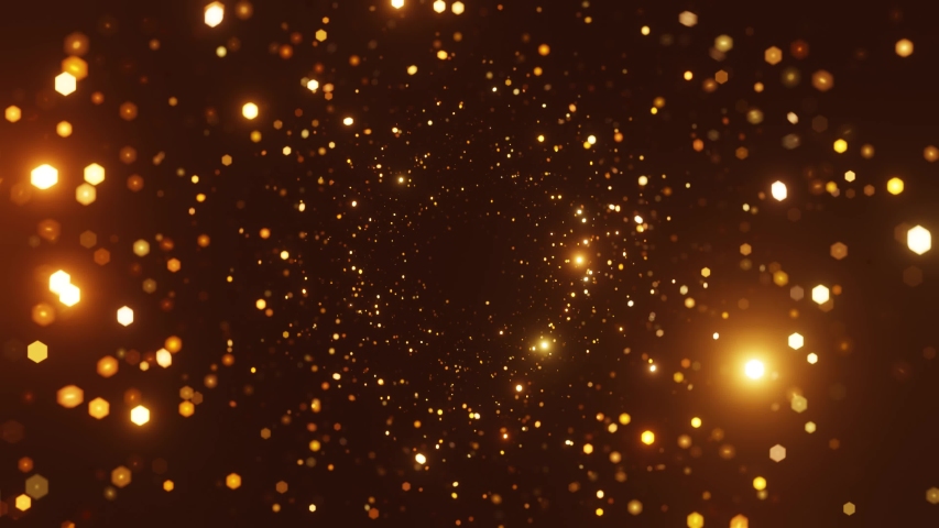 Abstract motion background shining gold particles. Shimmering Glittering Particles With Bokeh. Popular, modern, christmas, new year, holiday, wedding background, 2026, 2025. 4K loop video animation