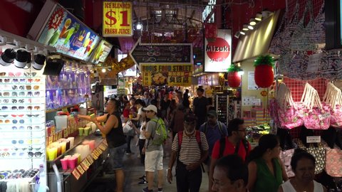 BUGIS, SINGAPORE - NOVEMBER 10, 2019 : Bugis street Market in Singapore. This is a popular tourist destination, and is close to the MRT stop Bugis Station.