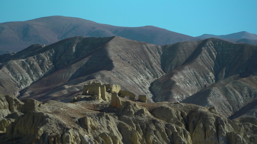Beautiful blue sky above the Himalayan mountains in Nepal.