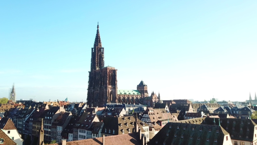 Strasbourg, France. Aerial beautiful view of the Cathedral of Notre Dame