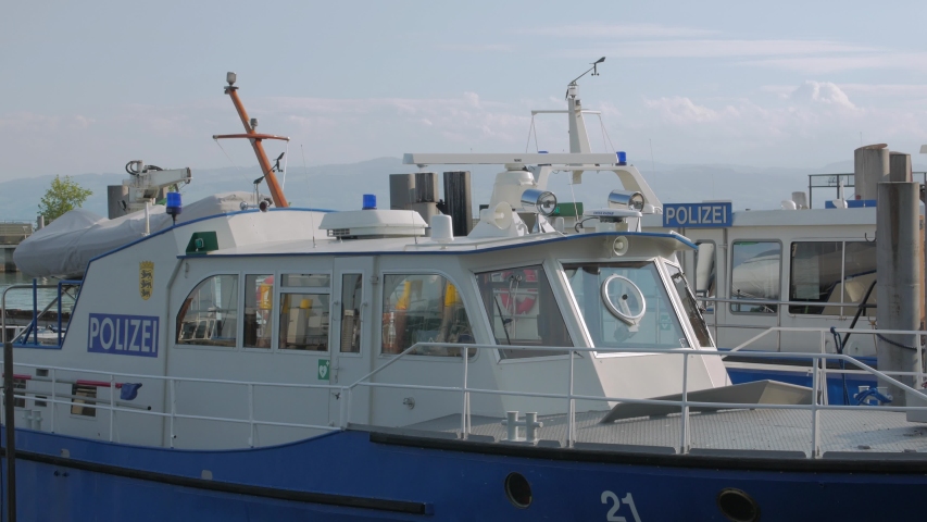 The boat police in port coast security closeup