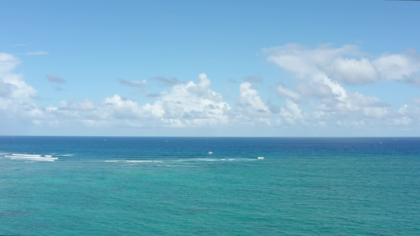 Sky and Sea and waves and Clouds. Caribbean seascape. Blue sea and sky background. Copy space. Nature ocean landscape Royalty-Free Stock Footage #1041432661
