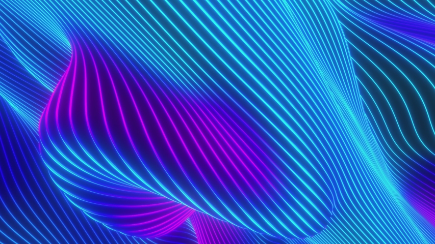 Looped animation. Abstract colorful wavy background in bright neon blue and violet colors. Modern colorful wallpaper. 3d rendering. Royalty-Free Stock Footage #1041433819