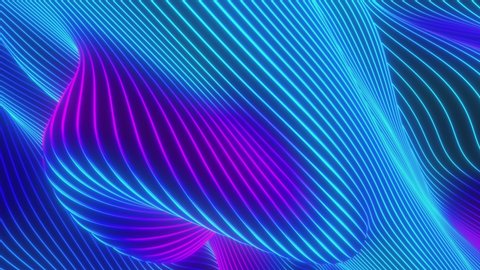Looped animation. Abstract colorful wavy background in bright neon blue and violet colors. Modern colorful wallpaper. 3d rendering. स्टॉक वीडियो