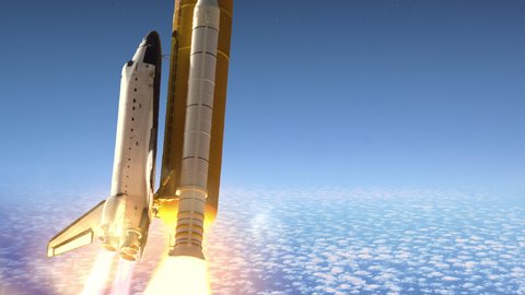 Space Shuttle Atlantis Rocket Launch Animation. Takeoff to Orbit