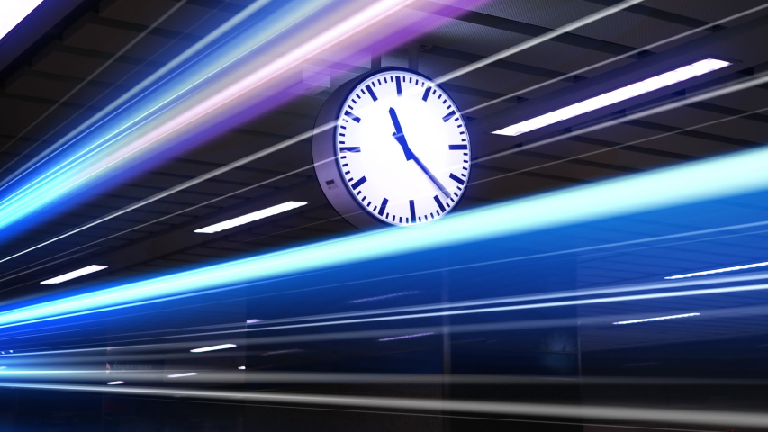 Rush hour traffic fast moving,Fast moving traffic drives time lapse clock moving fast light each subway lane effect line light cg Royalty-Free Stock Footage #1041437311