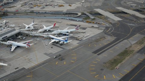 New York, NY /USA - 11/21/2019: An aerial view of terminal 7 at JFK Airport